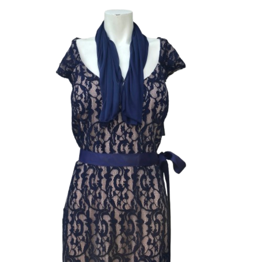 Elegant Lace Evening Dress Navy and Cream Sz 3XL - Picture 4 of 9